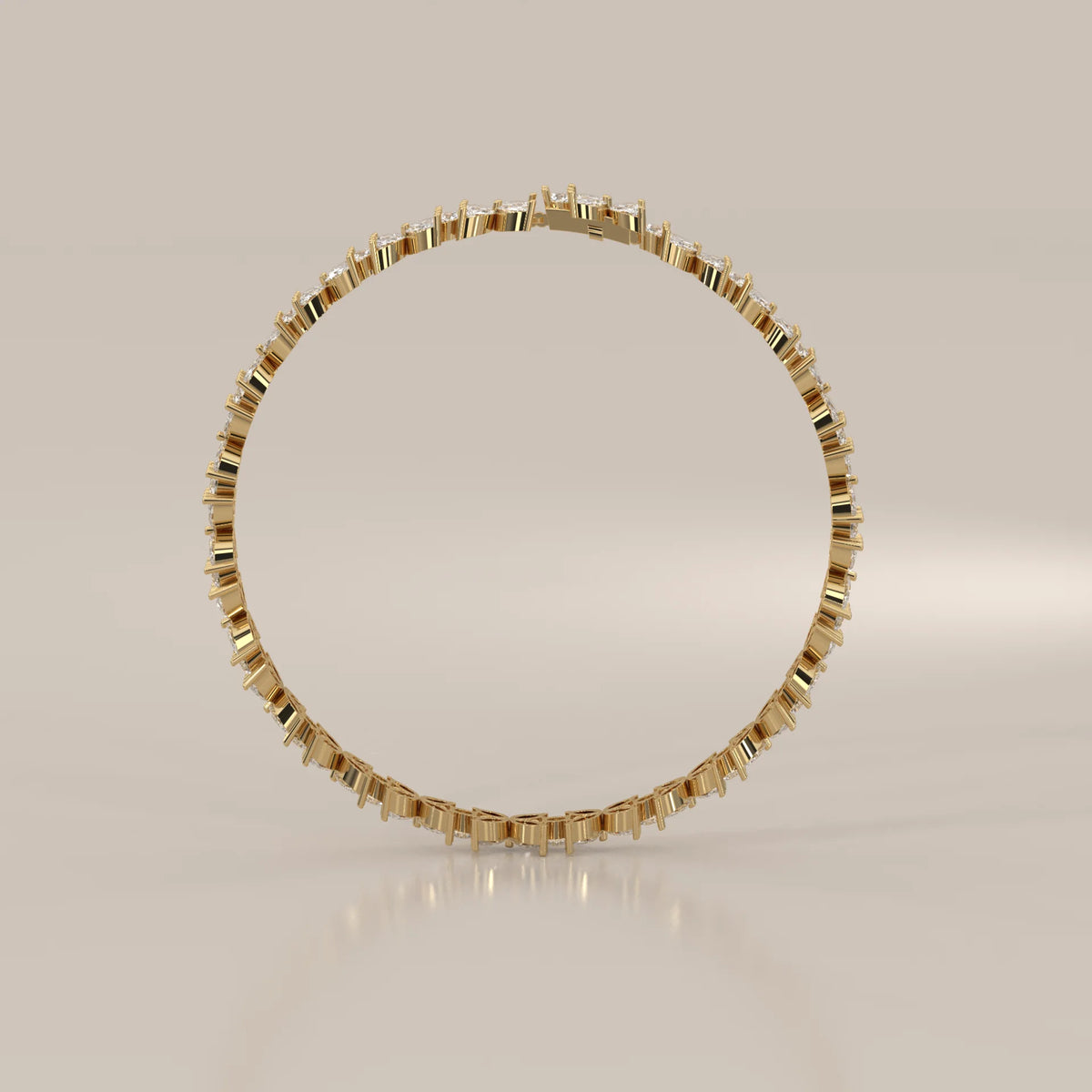 Marquise Flower Lab Grown Diamond Tennis Bracelet with Rounds in yellow gold, shown from the side.