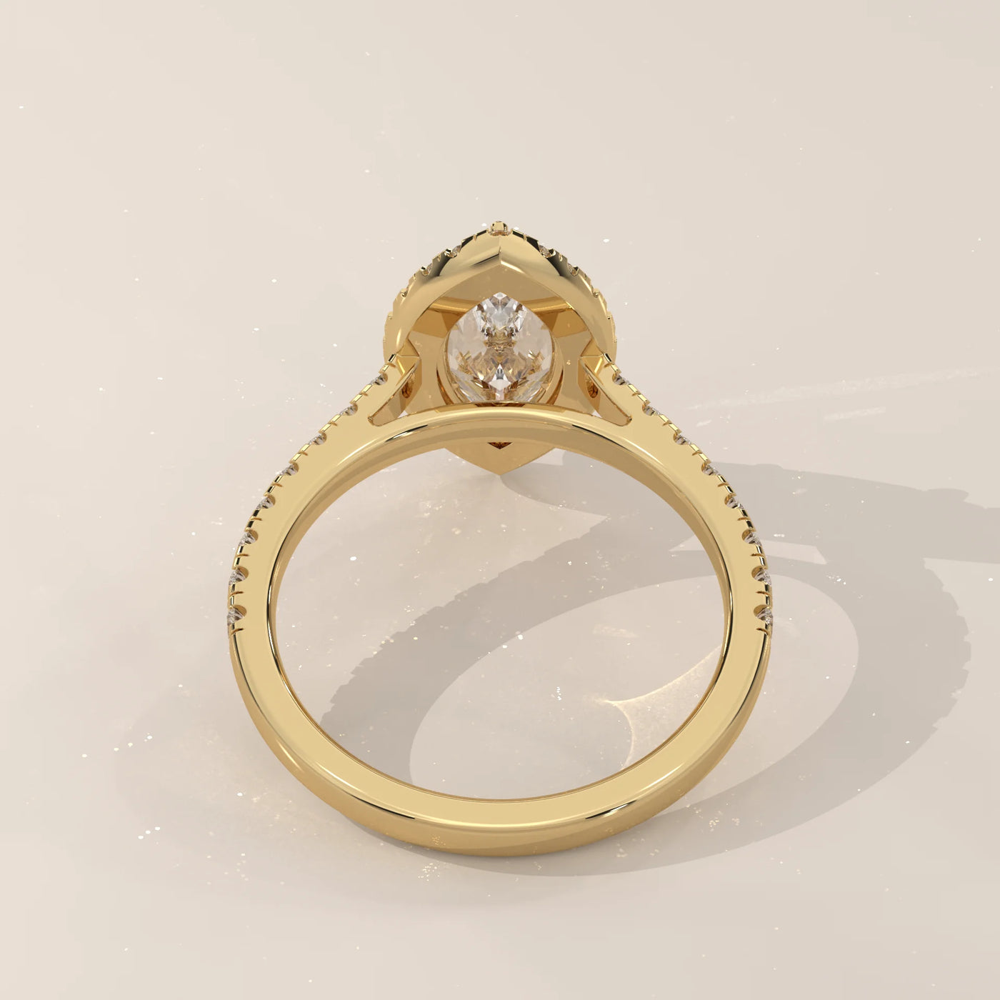 Top View: Marquise Diamond Ring with Halo Setting in Yellow Gold – Lab Grown – Driona Jewels
