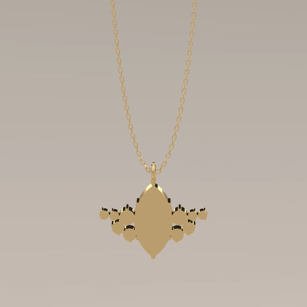 Marquise Lab Grown Diamond Pendant with Round Diamond Wings in yellow gold, photographed head-on.