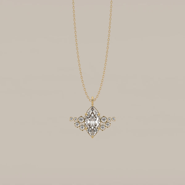 Marquise Lab Grown Diamond Pendant with Round Diamond Wings in yellow gold, shown from the front.