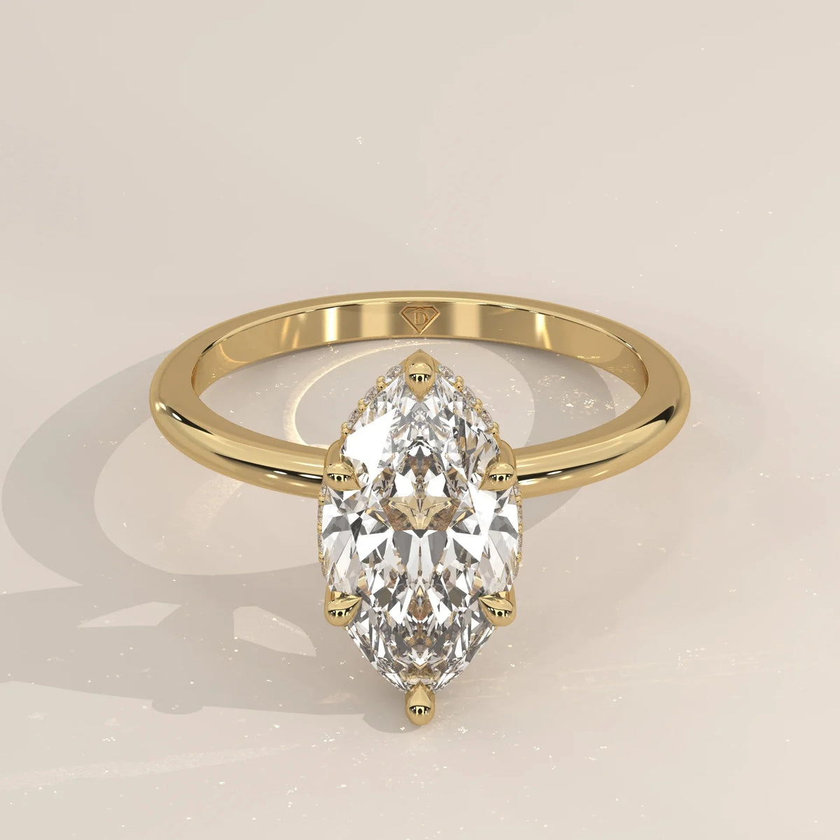 Front View: Marquise Diamond Ring with Hidden Halo Setting in Yellow Gold – Lab Grown – Driona Jewels
