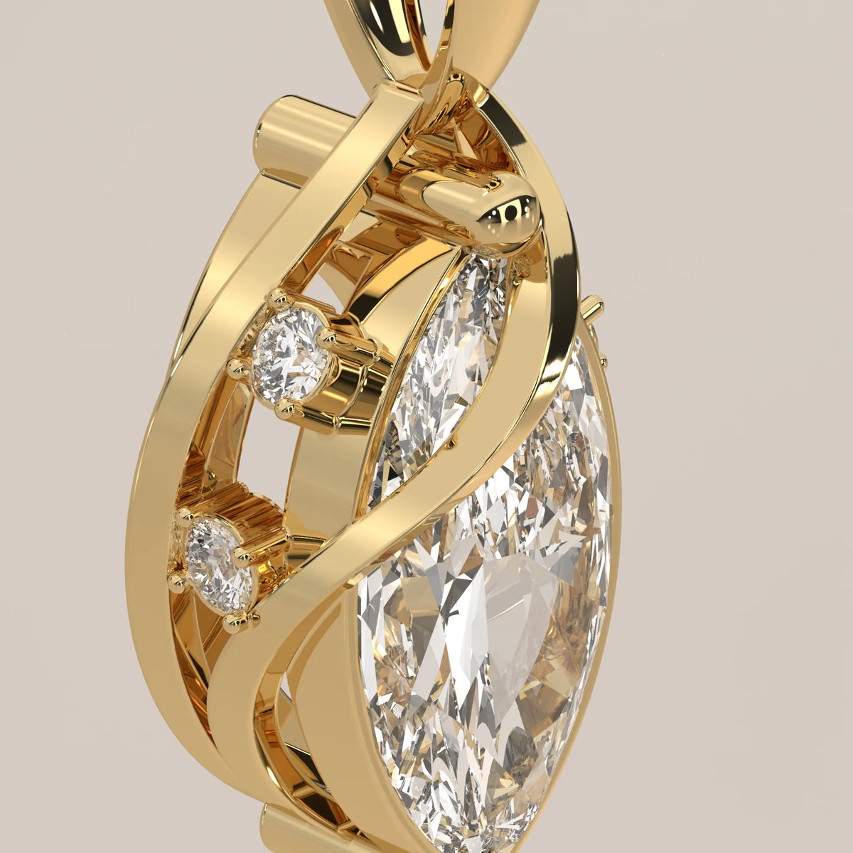 Marquise Lab Grown Diamond Swirl Wrap Pendant with Round Accents in yellow gold, shown on a plain background.