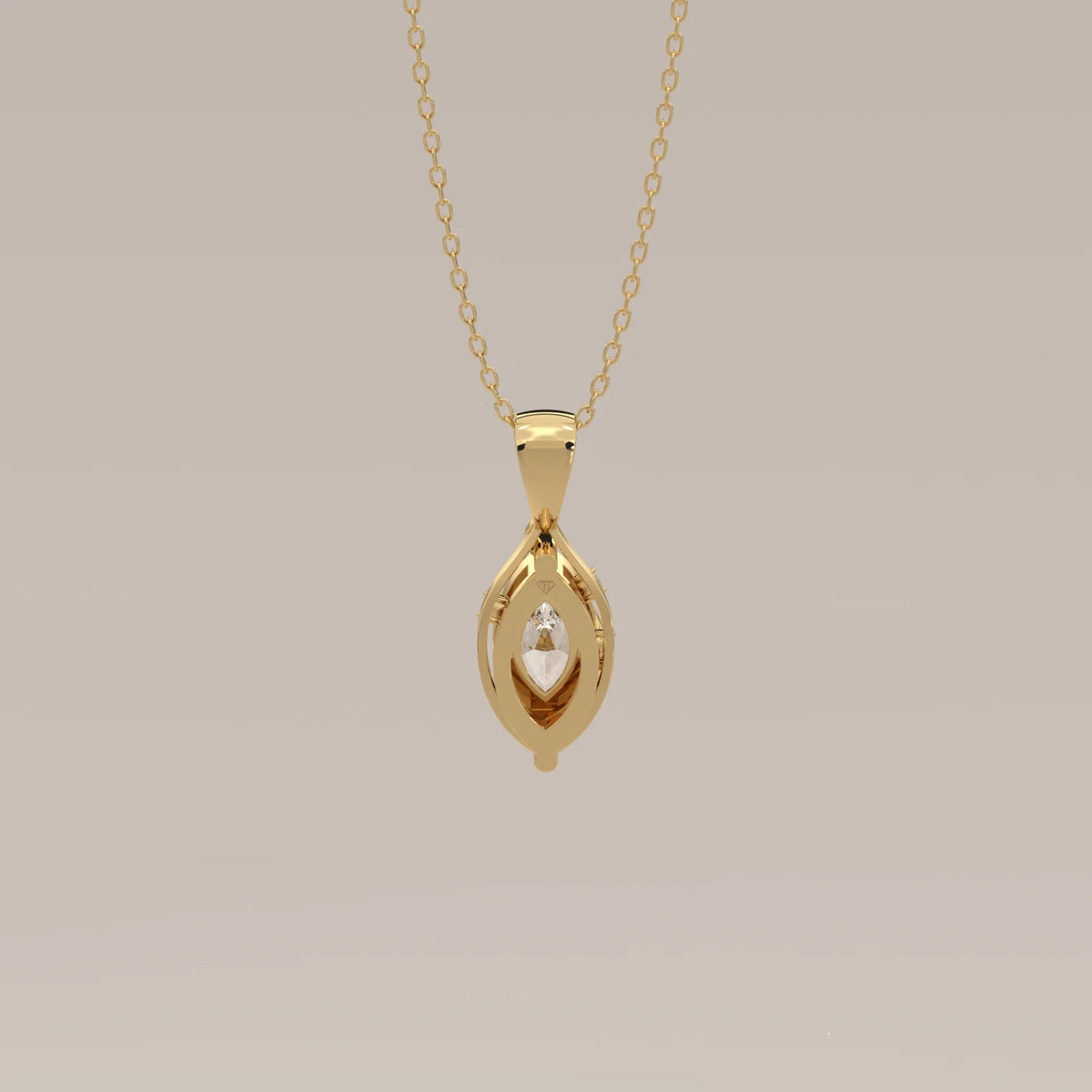 Marquise Lab Grown Diamond Swirl Wrap Pendant with Round Accents in yellow gold, shown at an angle.