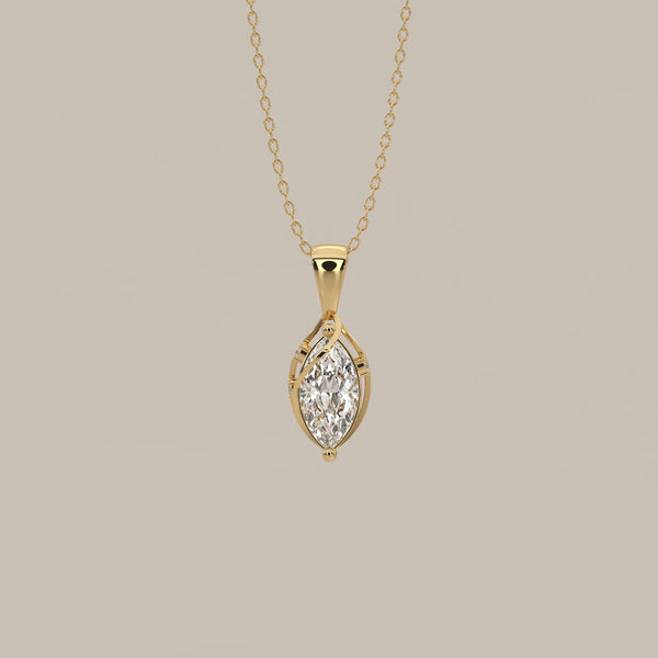 Marquise Lab Grown Diamond Swirl Wrap Pendant with Round Accents in yellow gold, shown from the front.
