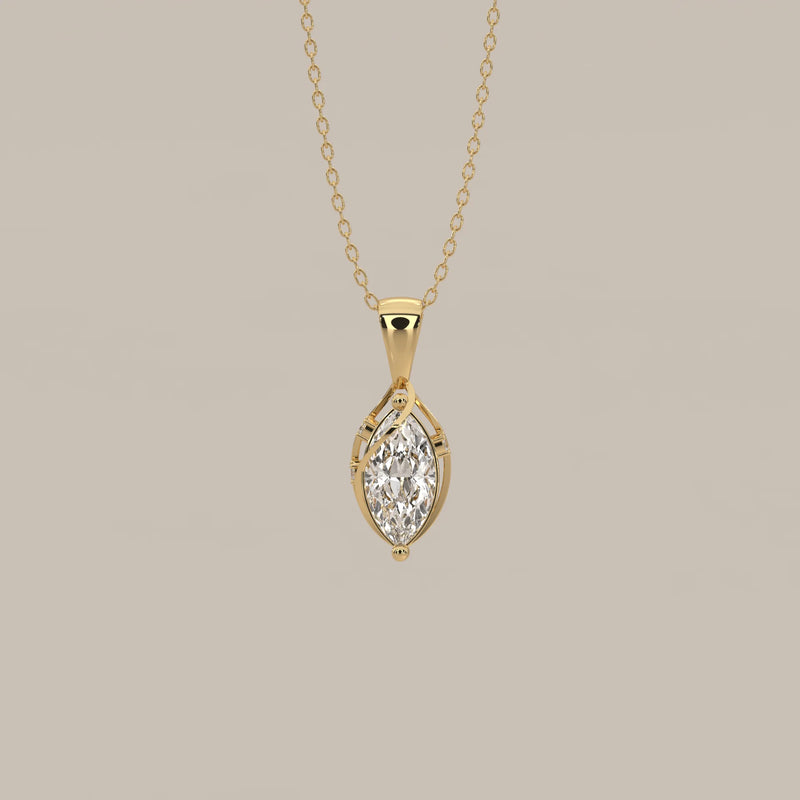 Marquise Lab Grown Diamond Swirl Wrap Pendant with Round Accents in yellow gold, shown from the front.
