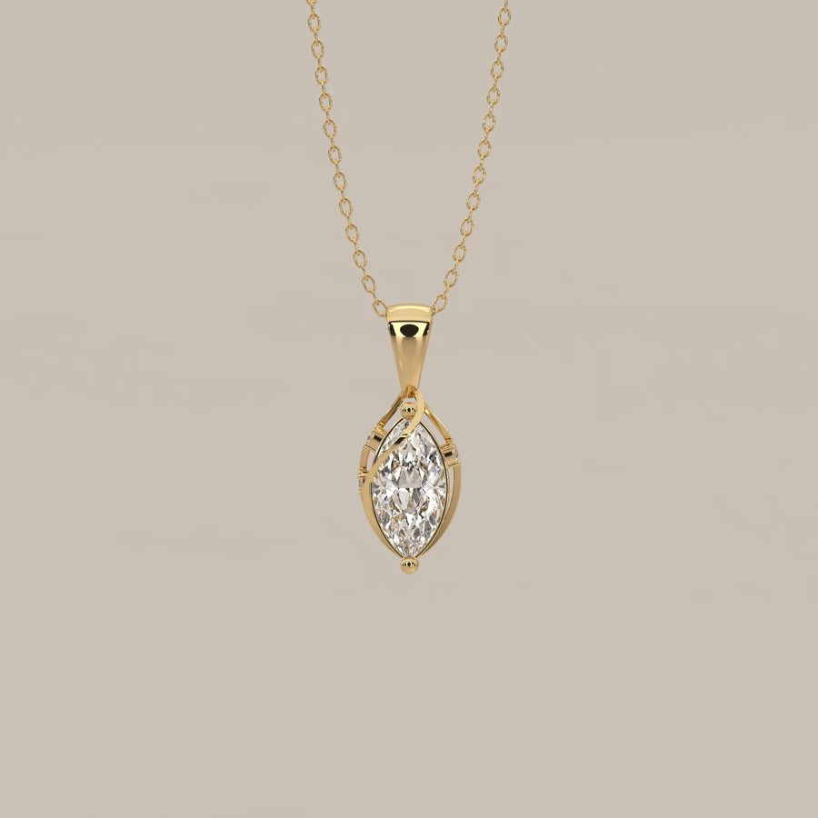Marquise Lab Grown Diamond Swirl Wrap Pendant with Round Accents in yellow gold, shown from the front.