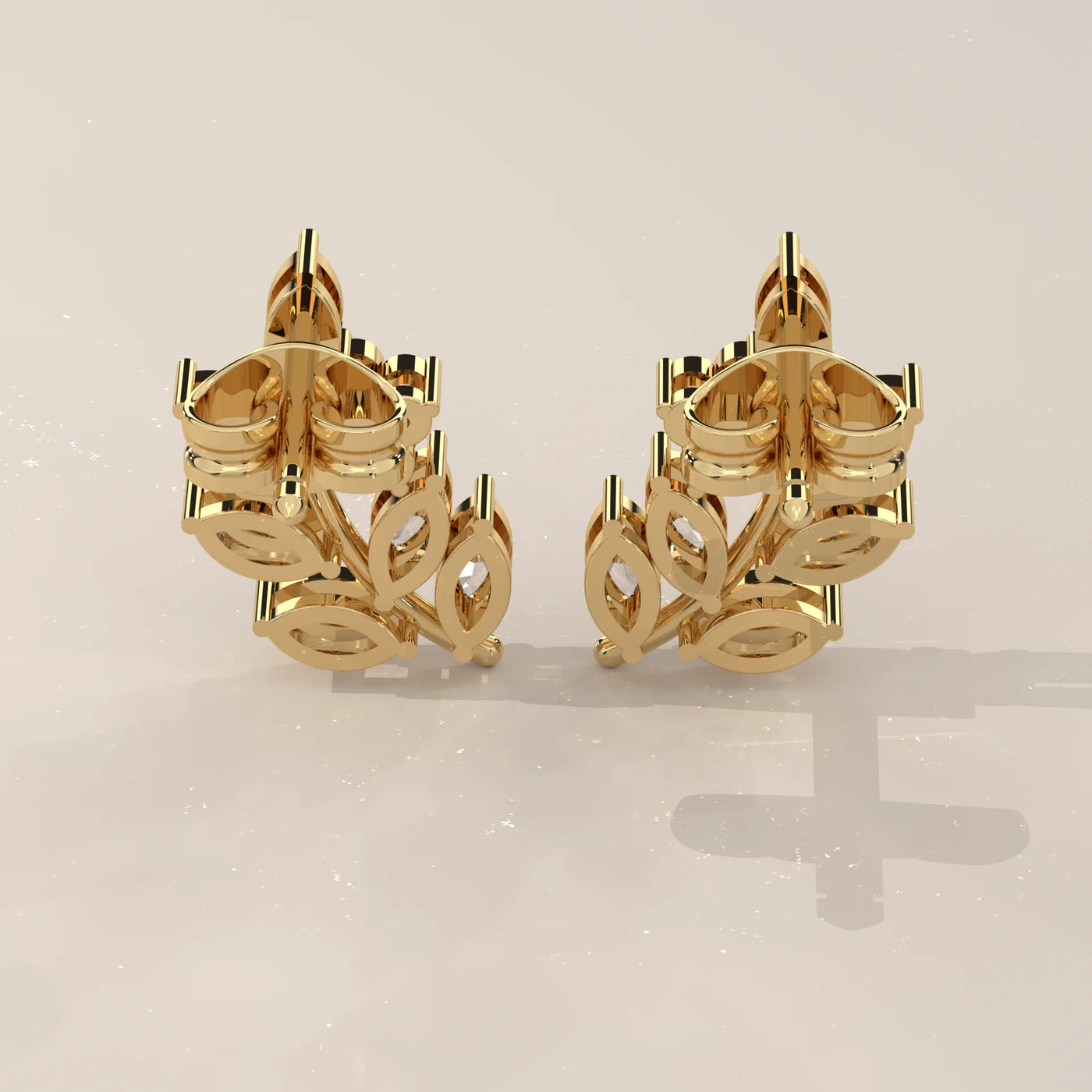 Back View: Marquise Diamond Stud Earrings with Prong Setting in Yellow Gold – Lab Grown – Driona Jewels