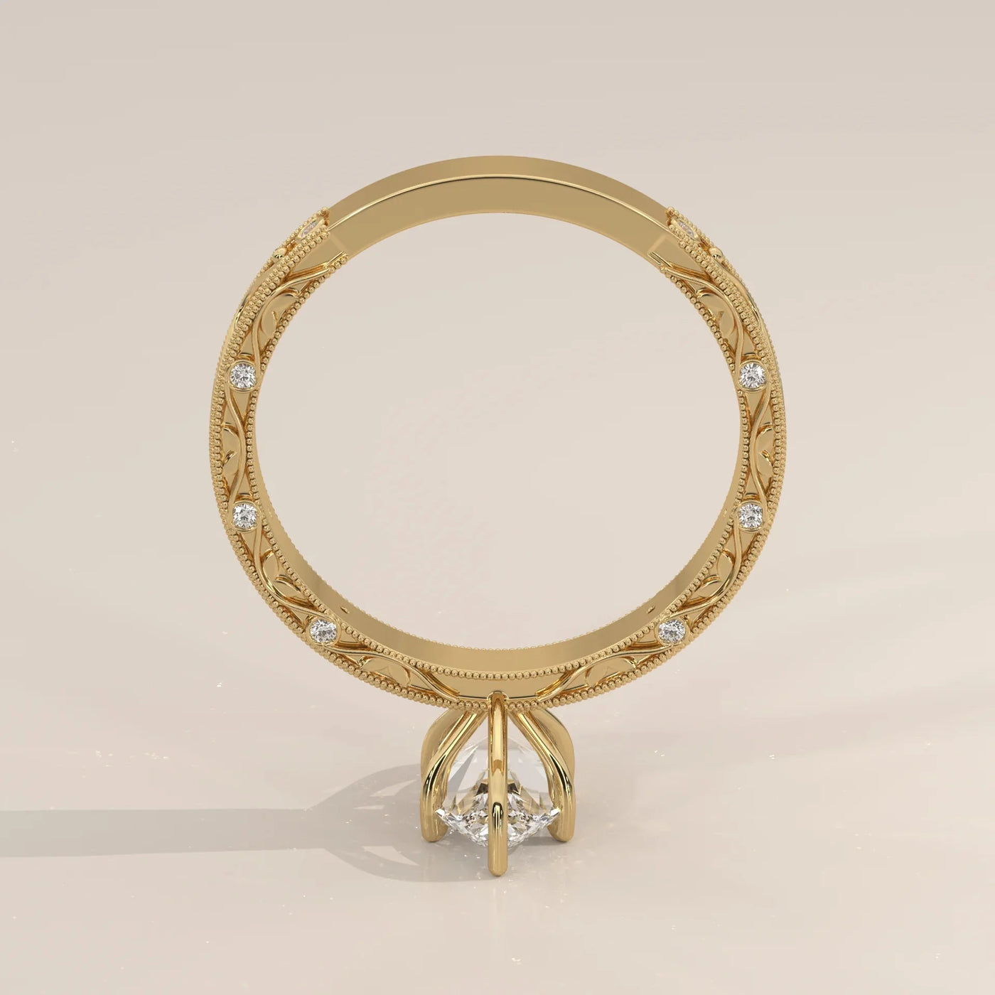 Top View: Marquise Diamond Ring with Openwork Setting in Yellow Gold – Lab Grown – Driona Jewels