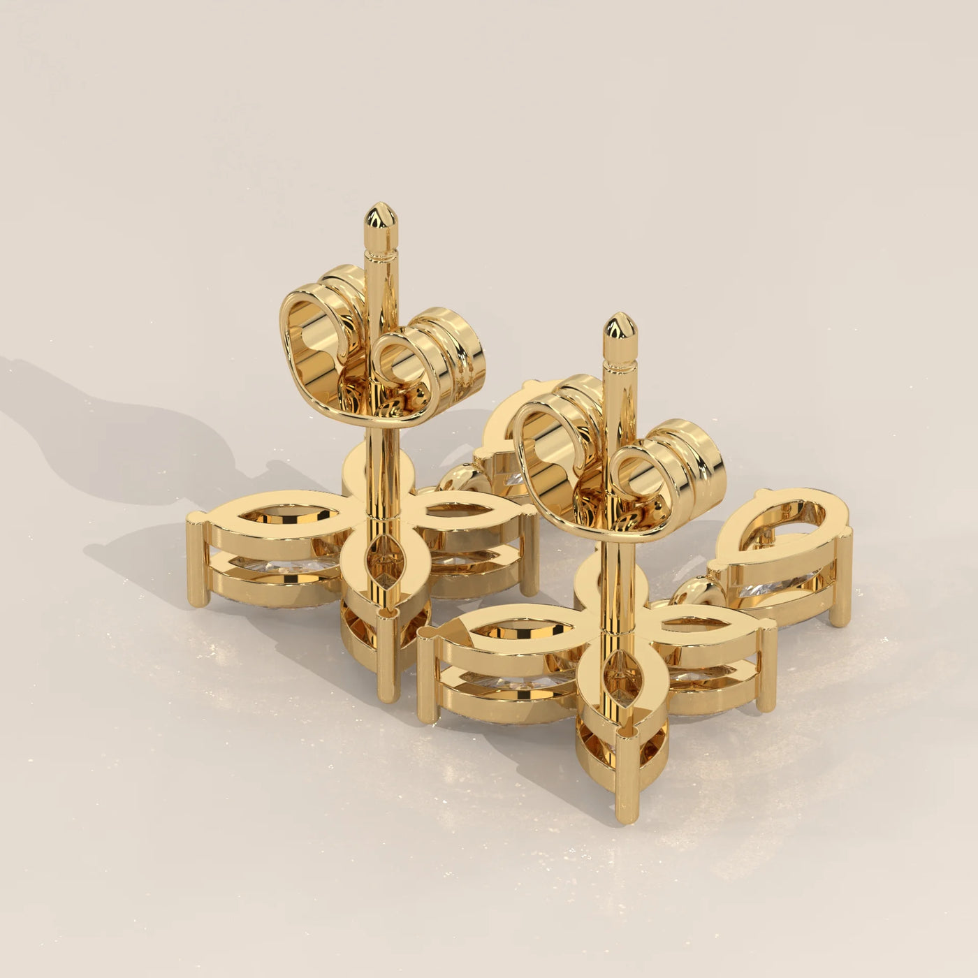 Angle View: Marquise Diamond Drop Earrings with Prong Setting in Yellow Gold – Lab Grown – Driona Jewels