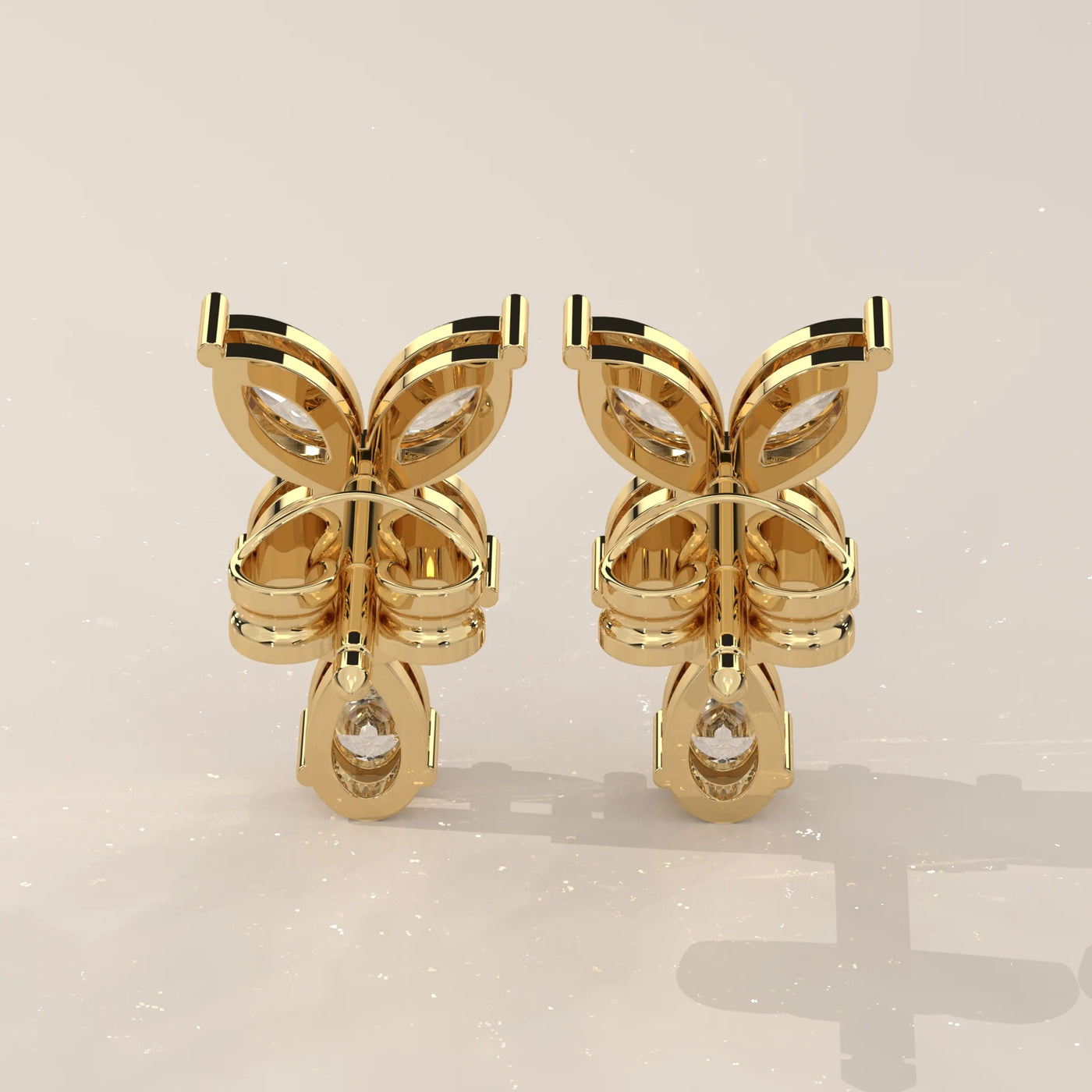 Back View: Marquise Diamond Drop Earrings with Prong Setting in Yellow Gold – Lab Grown – Driona Jewels
