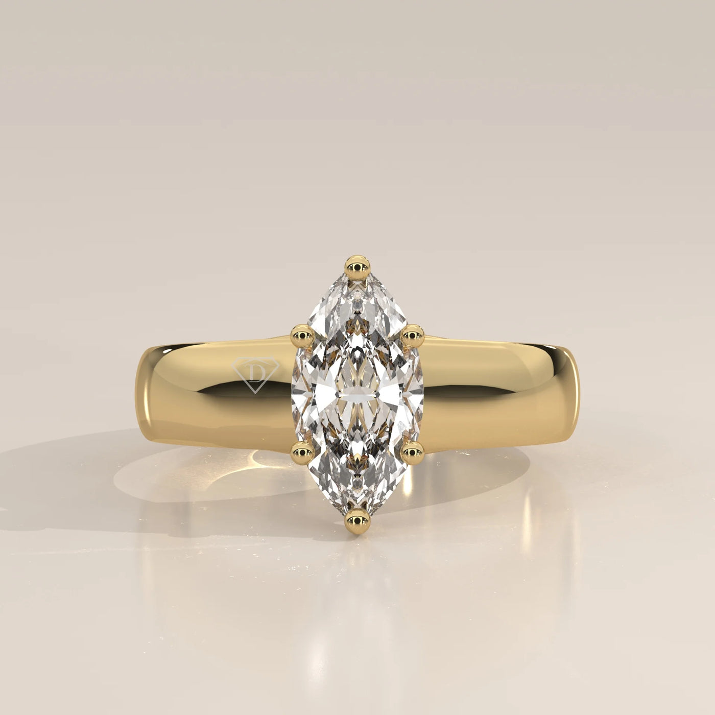 Side Profile: Marquise Diamond Engagement Ring with Solitaire Setting in Yellow Gold – Lab Grown – Driona Jewels