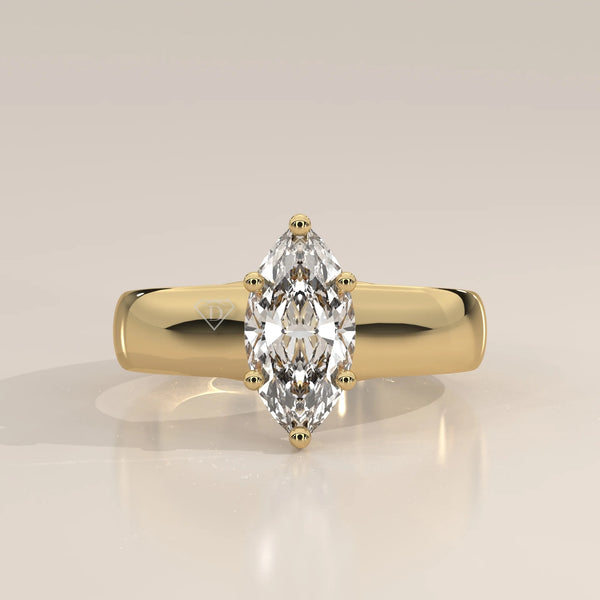 Side Profile: Marquise Diamond Engagement Ring with Solitaire Setting in Yellow Gold – Lab Grown – Driona Jewels