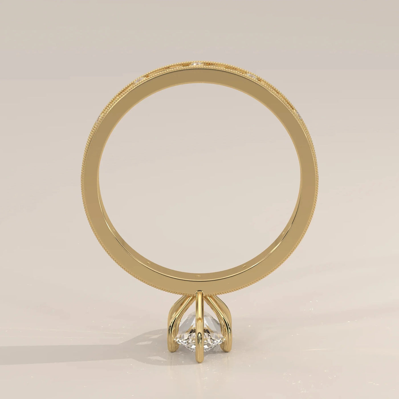 Angle View: Marquise Diamond Ring with Solitaire Setting in Yellow Gold – Lab Grown – Driona Jewels