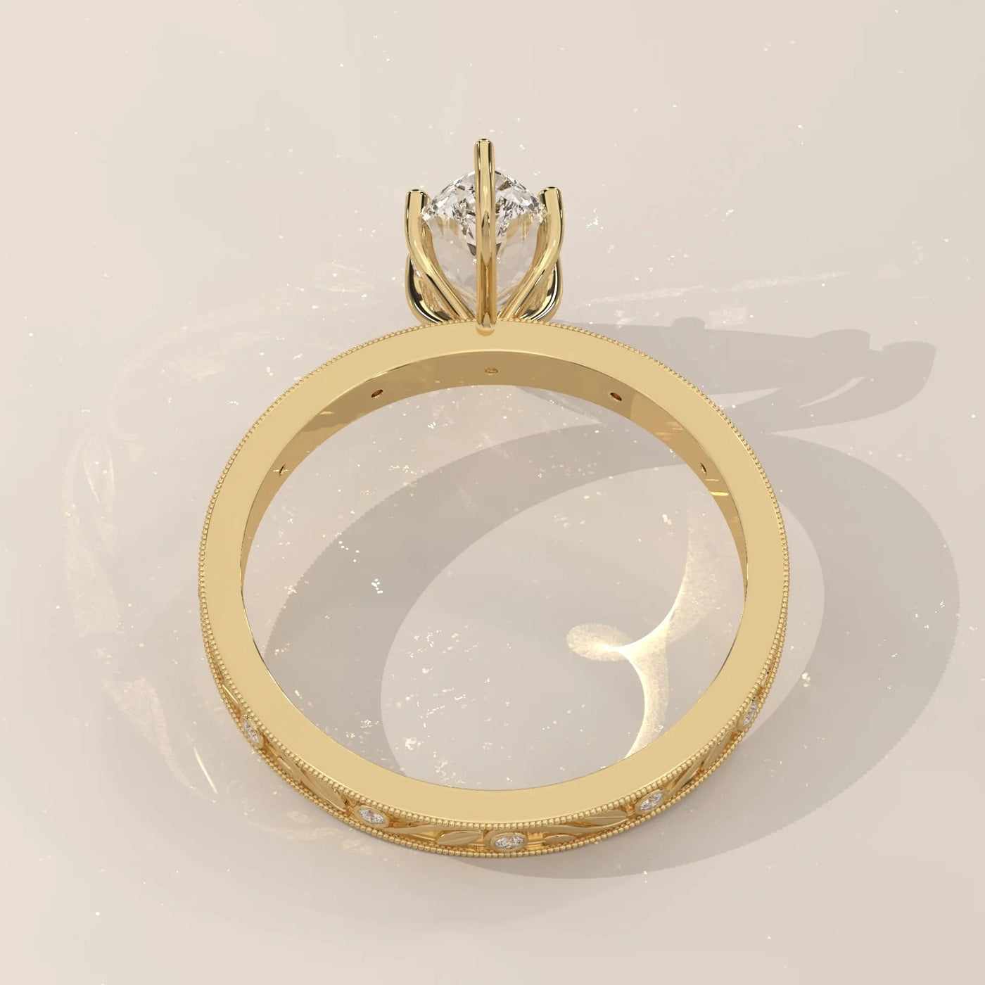 Side Profile: Marquise Diamond Ring with Solitaire Setting in Yellow Gold – Lab Grown – Driona Jewels