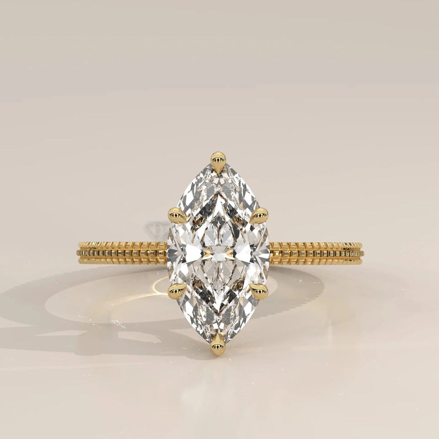 Front View: Marquise Diamond Ring with Solitaire Setting in Yellow Gold – Lab Grown – Driona Jewels