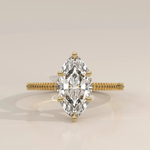 Front View: Marquise Diamond Ring with Solitaire Setting in Yellow Gold – Lab Grown – Driona Jewels