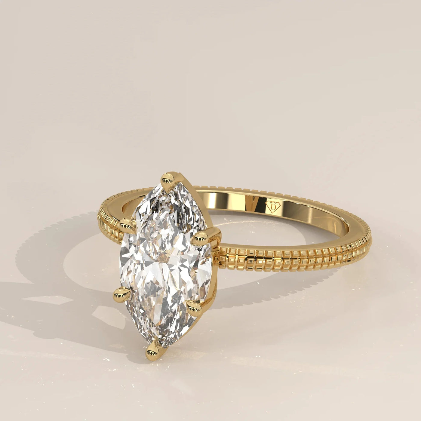 Side Profile: Marquise Diamond Ring with Solitaire Setting in Yellow Gold – Lab Grown – Driona Jewels