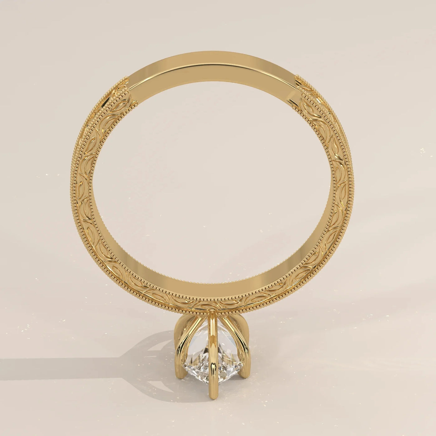 Angle View: Marquise Diamond Ring with Solitaire Setting in Yellow Gold – Lab Grown – Driona Jewels