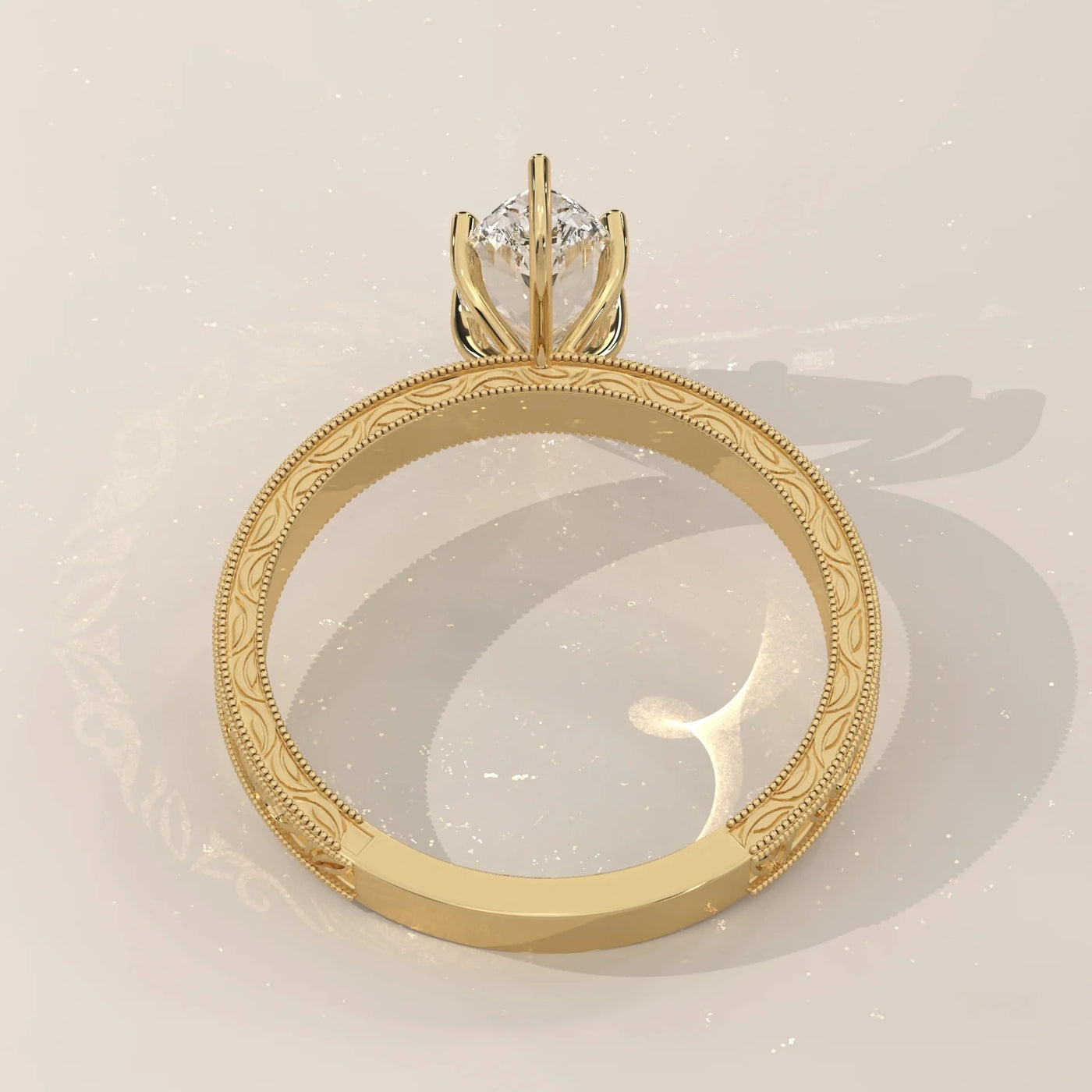 Front View: Marquise Diamond Ring with Solitaire Setting in Yellow Gold – Lab Grown – Driona Jewels