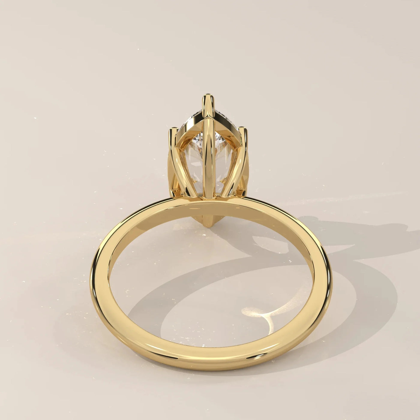 Back View: Marquise Diamond Ring with Solitaire Setting in Yellow Gold – Lab Grown – Driona Jewels