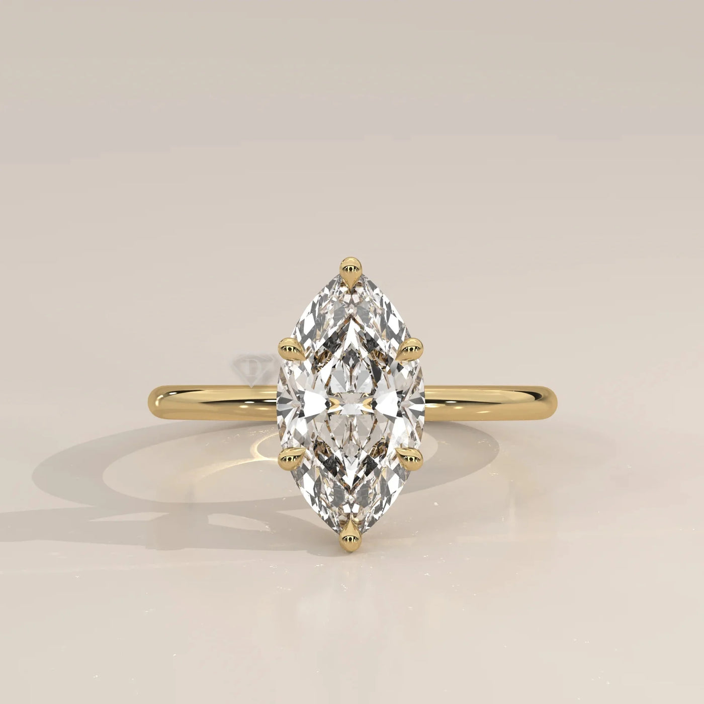 Front View: Marquise Diamond Ring with Solitaire Setting in Yellow Gold – Lab Grown – Driona Jewels
