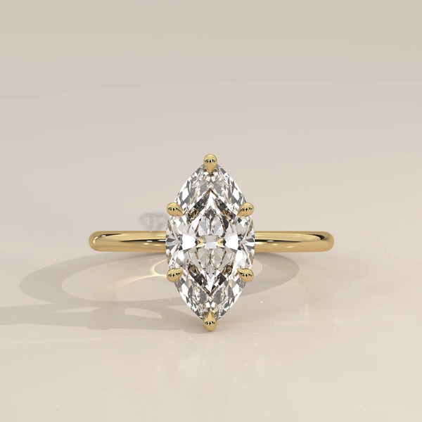 Front View: Marquise Diamond Ring with Solitaire Setting in Yellow Gold – Lab Grown – Driona Jewels