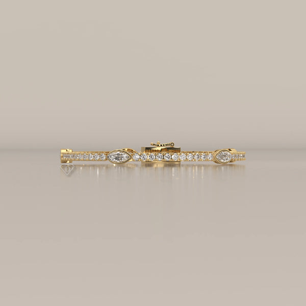 Marquise Station Lab Grown Diamond Tennis Bracelet with Round Line in yellow gold, shown from the front.