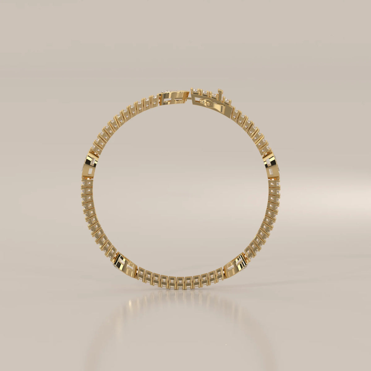 Marquise Station Lab Grown Diamond Tennis Bracelet with Round Line in yellow gold, photographed from the side.