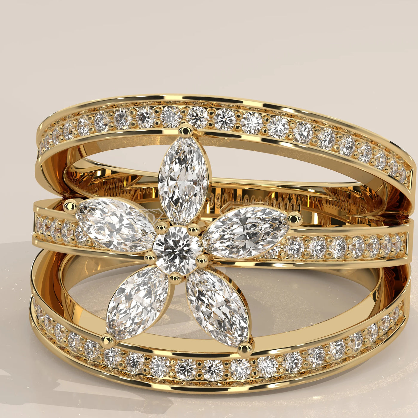 Stone Detail: Marquise Lab Grown Diamonds in Cluster Setting – Yellow Gold – Driona Jewels