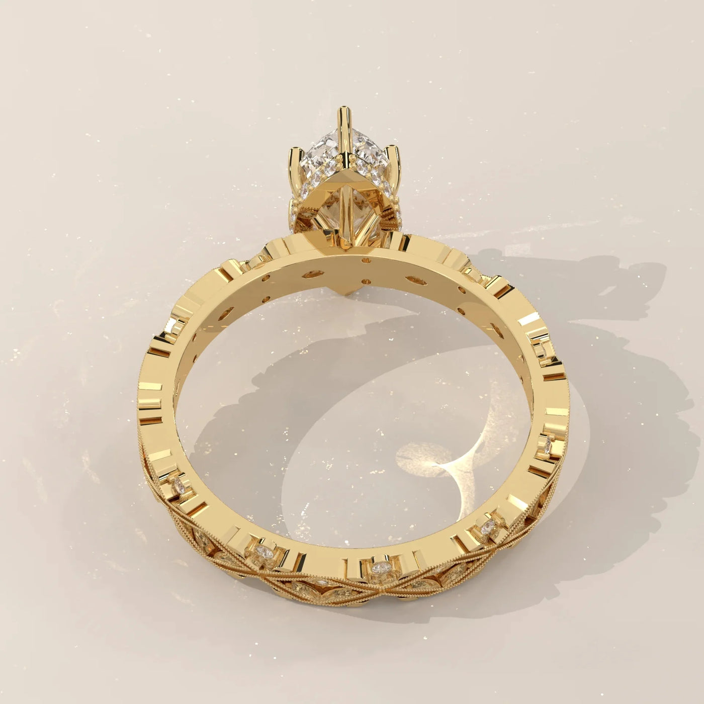 Side Profile: Marquise Diamond Ring with Solitaire Setting in Yellow Gold – Lab Grown – Driona Jewels