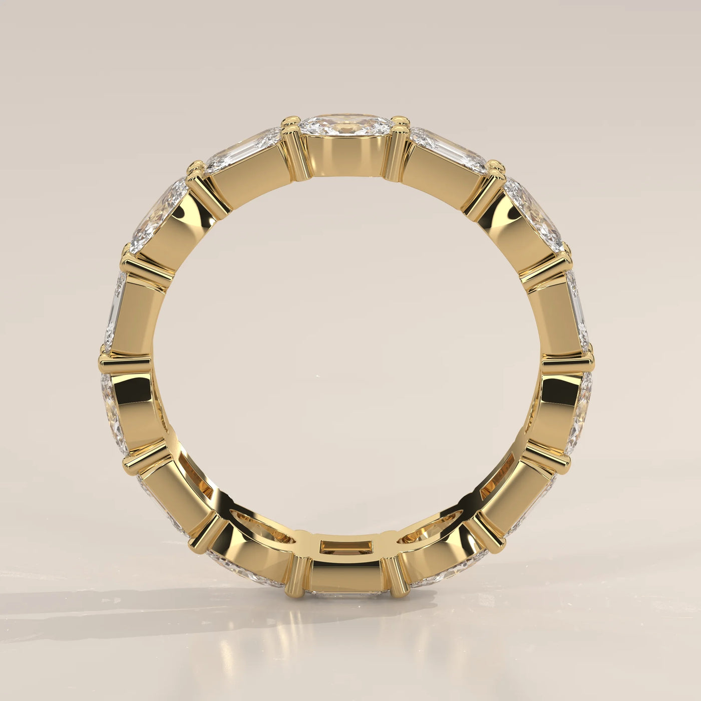 Front View: Emerald Cut Diamond Eternity Band with Eternity Setting in Yellow Gold – Lab Grown – Driona Jewels