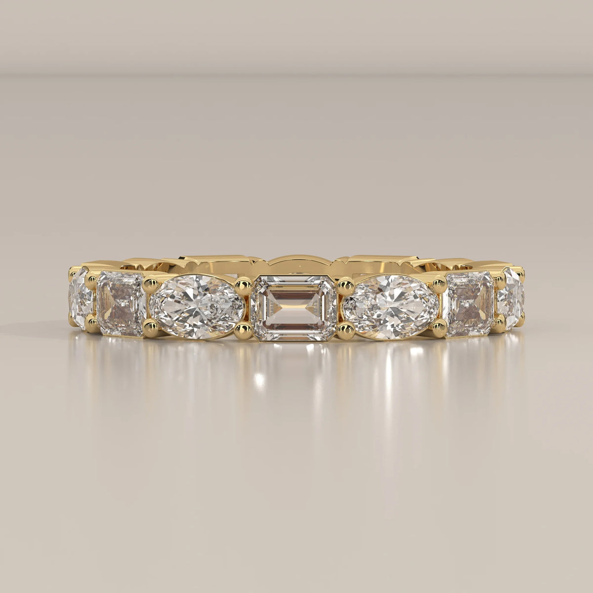 Side Profile: Emerald Cut Diamond Eternity Band with Eternity Setting in Yellow Gold – Lab Grown – Driona Jewels