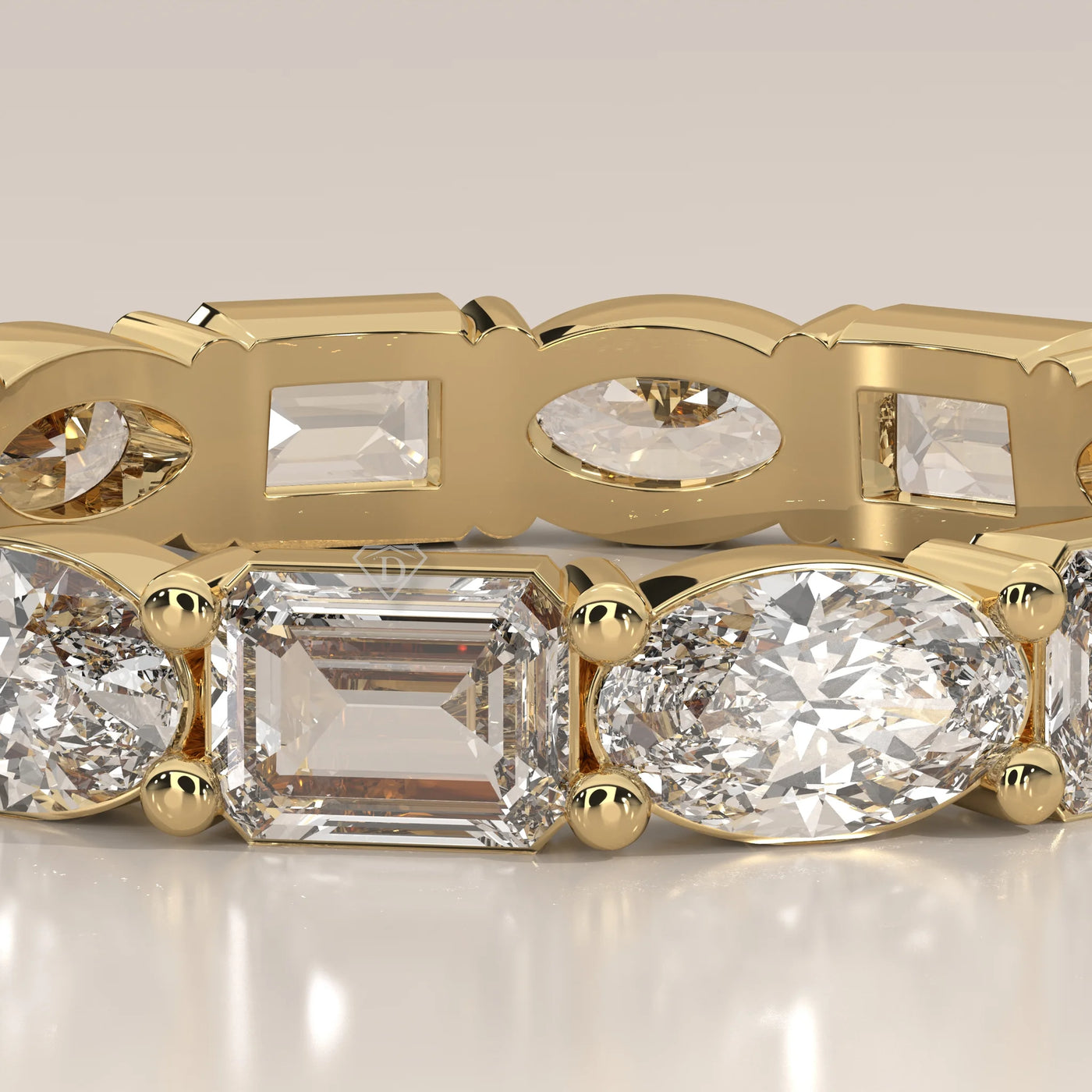 Stone Detail: Emerald Cut Lab Grown Diamonds in Eternity Setting – Yellow Gold – Driona Jewels