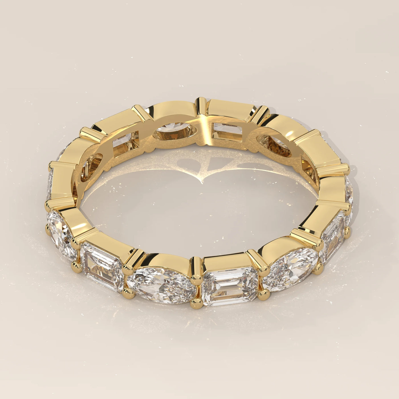 Top View: Emerald Cut Diamond Eternity Band with Eternity Setting in Yellow Gold – Lab Grown – Driona Jewels