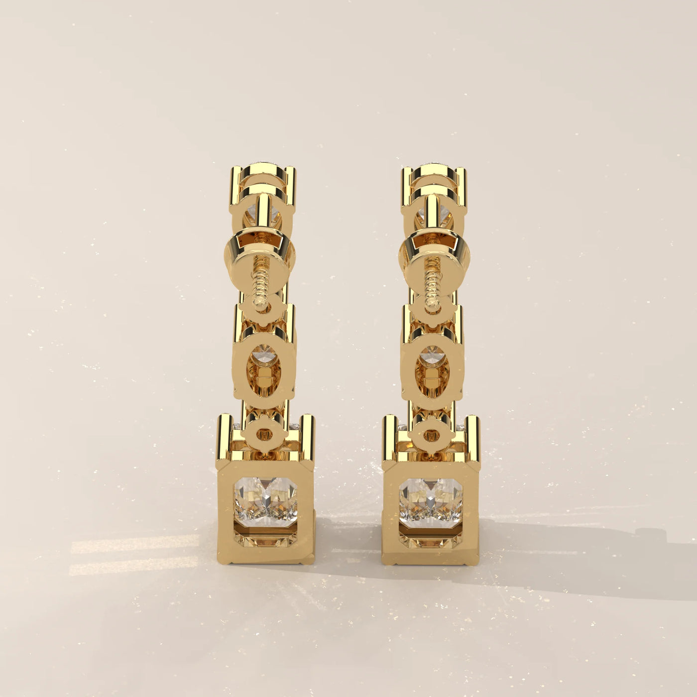 Back View: Round Diamond Drop Earrings with Prong Setting in Yellow Gold – Lab Grown – Driona Jewels