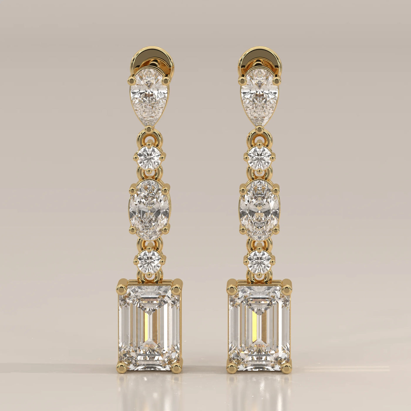 Front View: Round Diamond Drop Earrings with Prong Setting in Yellow Gold – Lab Grown – Driona Jewels
