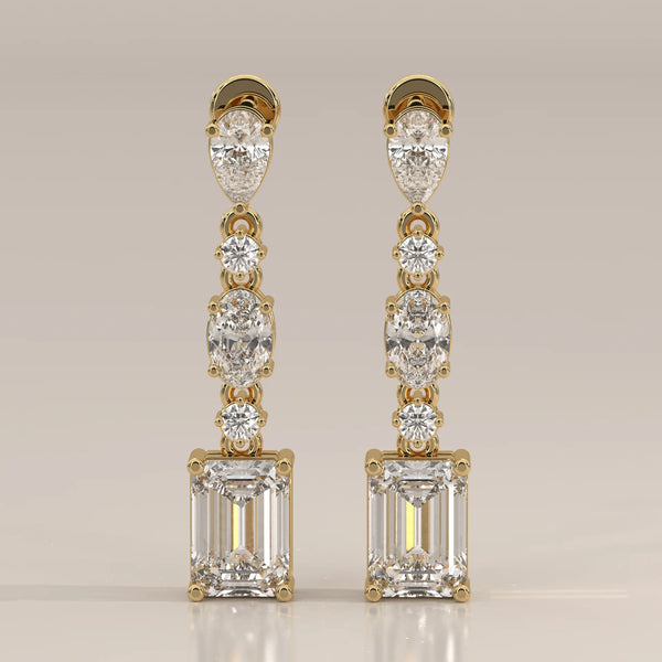 Front View: Round Diamond Drop Earrings with Prong Setting in Yellow Gold – Lab Grown – Driona Jewels