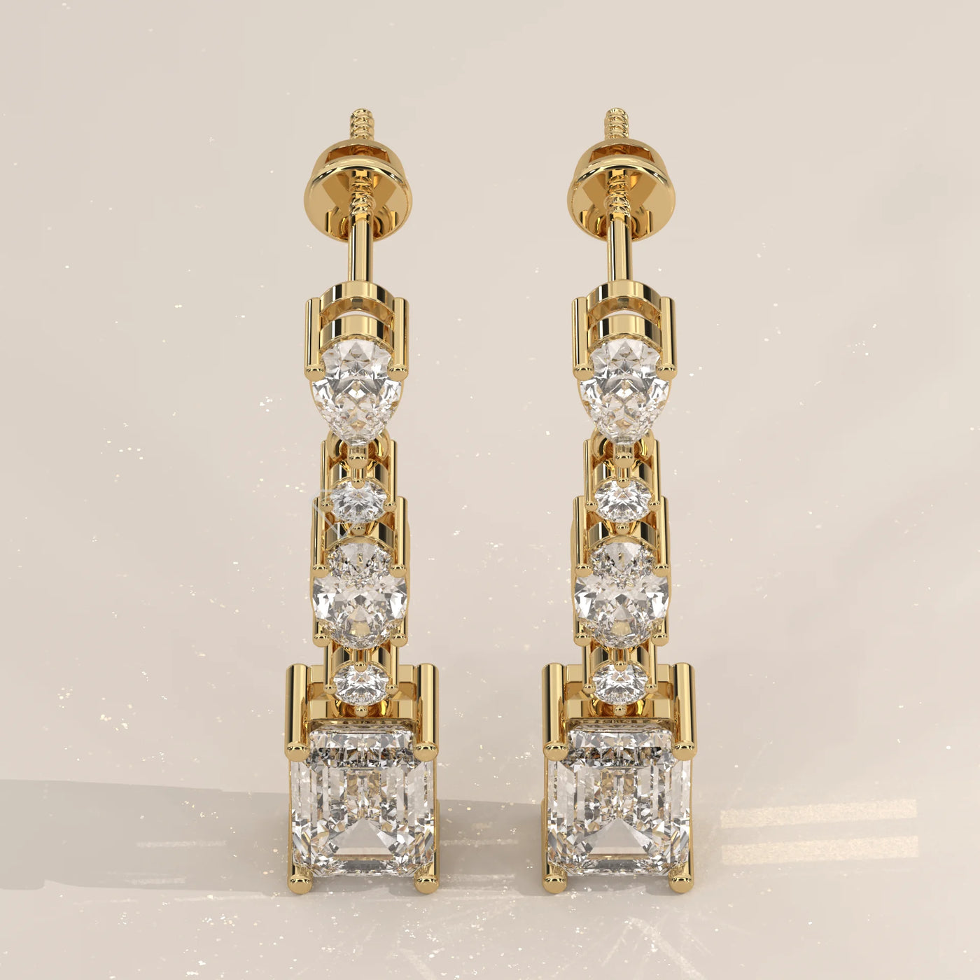 Pair Front View: Round Diamond Drop Earrings with Prong Setting in Yellow Gold – Lab Grown – Driona Jewels