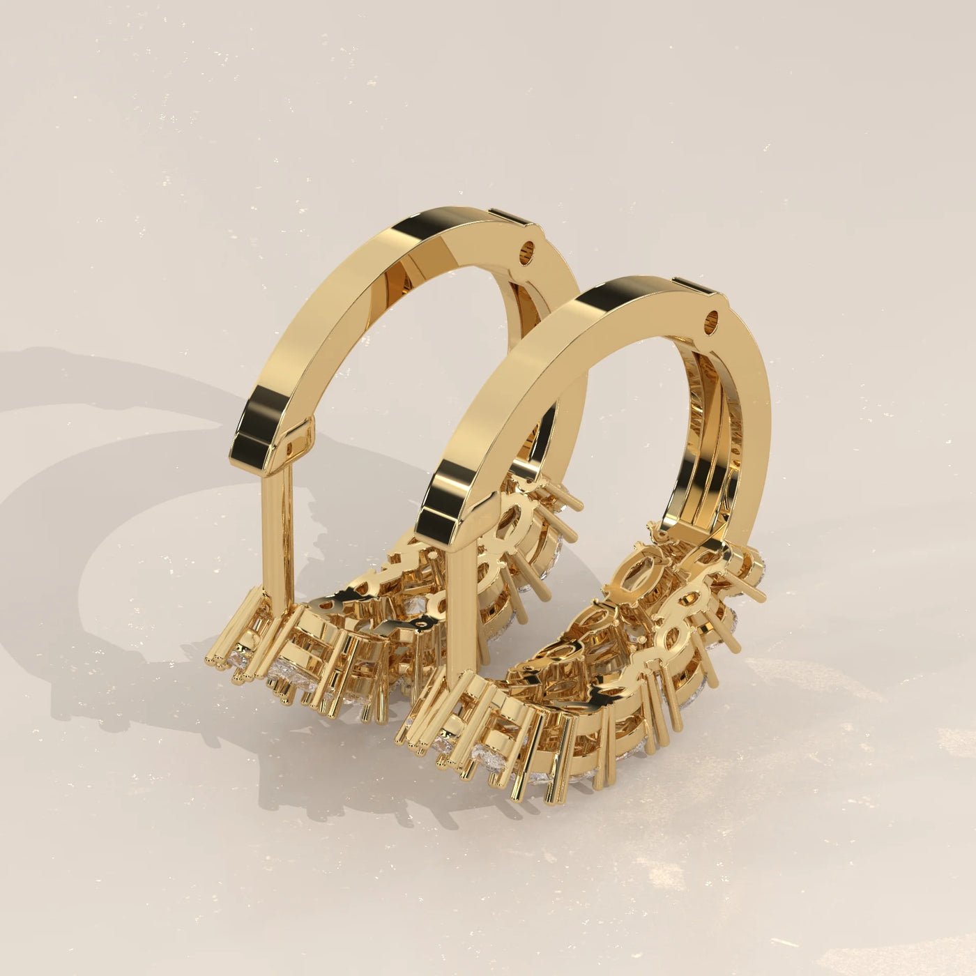Angle View: Round Diamond Huggie Hoop Earrings with Cluster Setting in Yellow Gold – Lab Grown – Driona Jewels