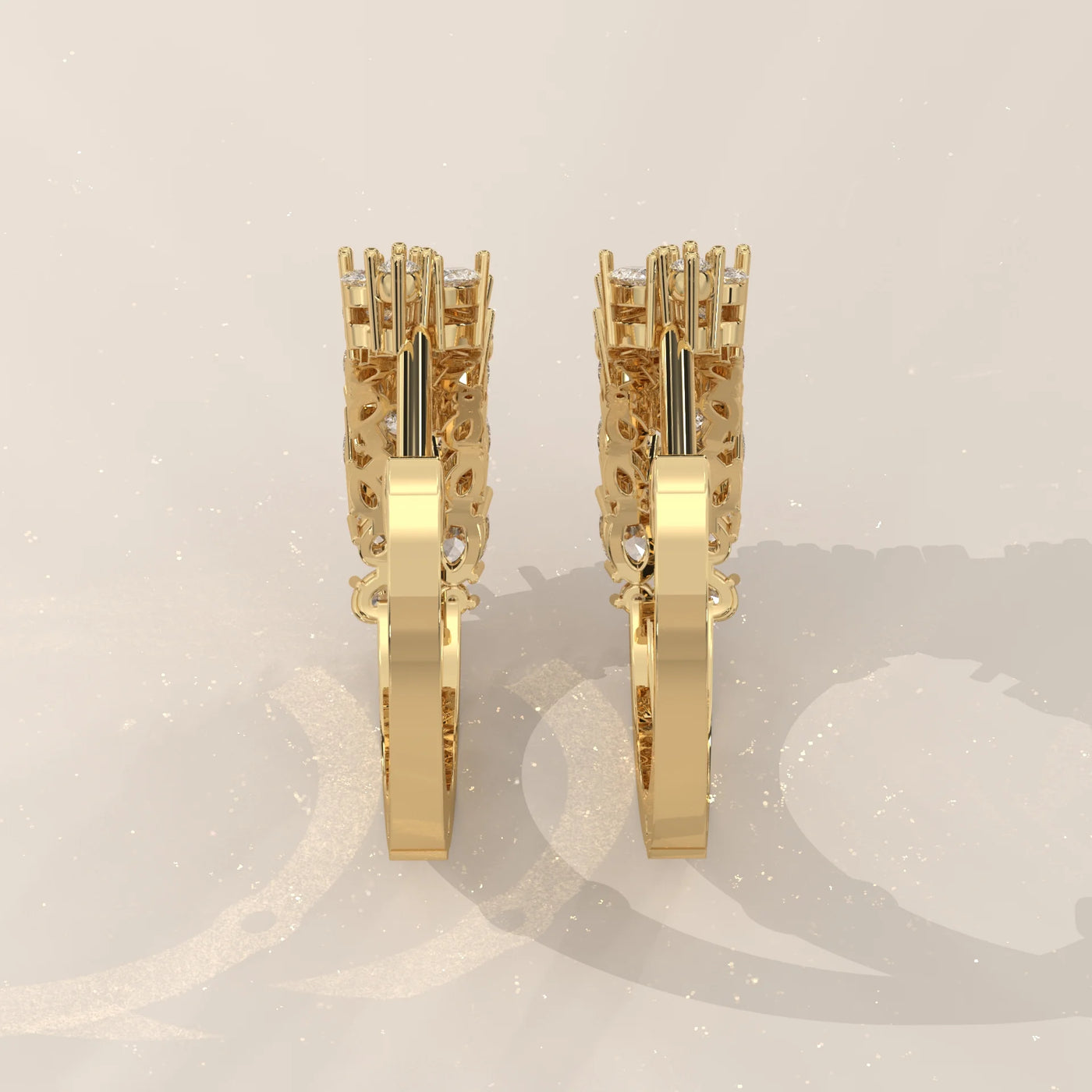 Back View: Round Diamond Huggie Hoop Earrings with Cluster Setting in Yellow Gold – Lab Grown – Driona Jewels