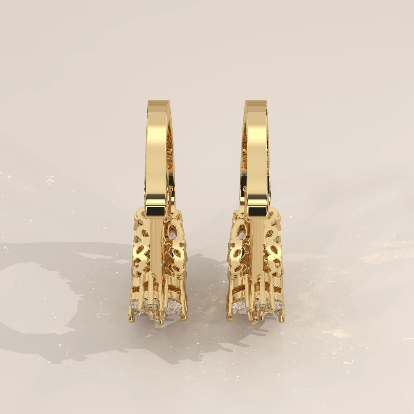 Side Profile: Round Diamond Huggie Hoop Earrings with Cluster Setting in Yellow Gold – Lab Grown – Driona Jewels
