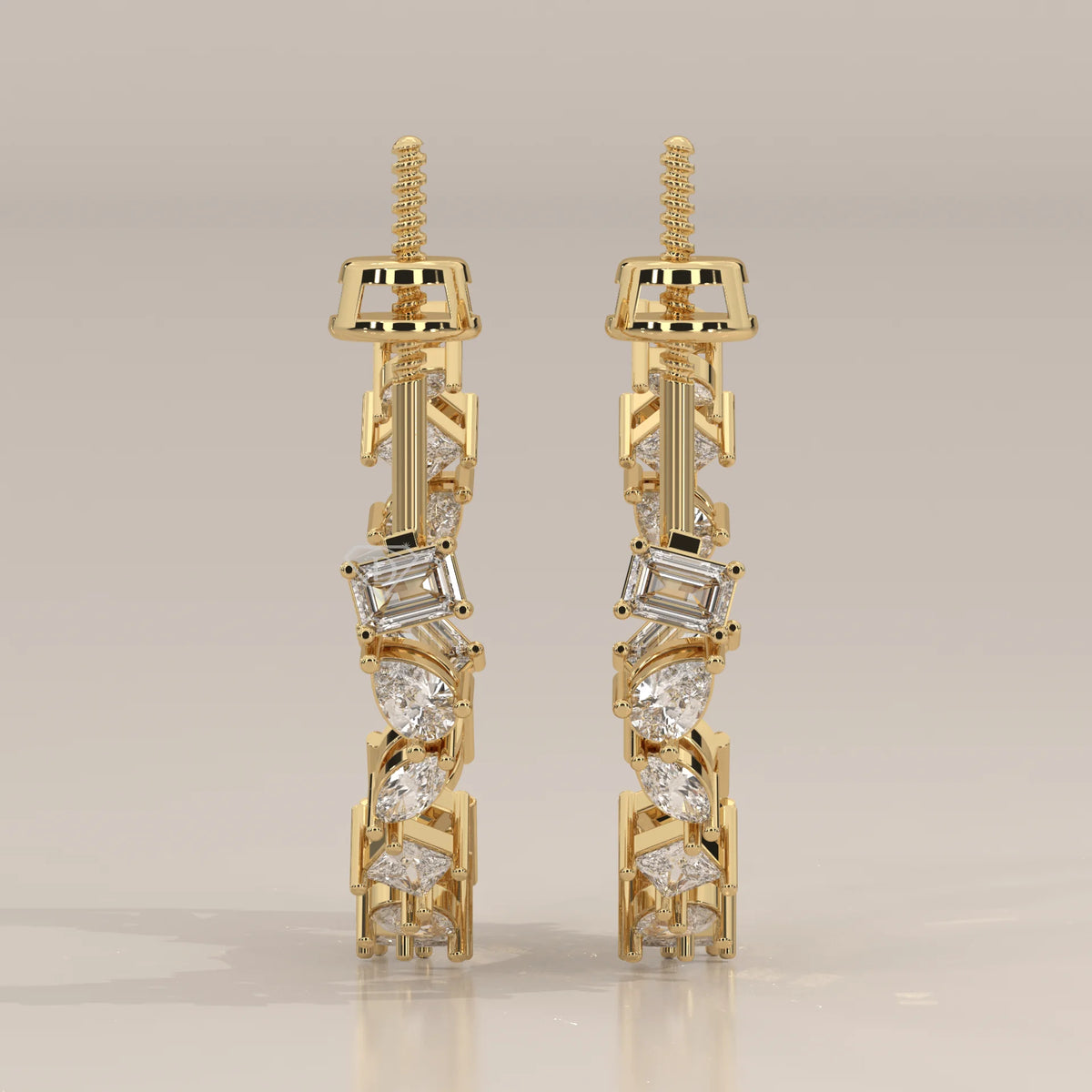 Front View: Round Diamond Hoop Earrings with Cluster Setting in Yellow Gold – Lab Grown – Driona Jewels