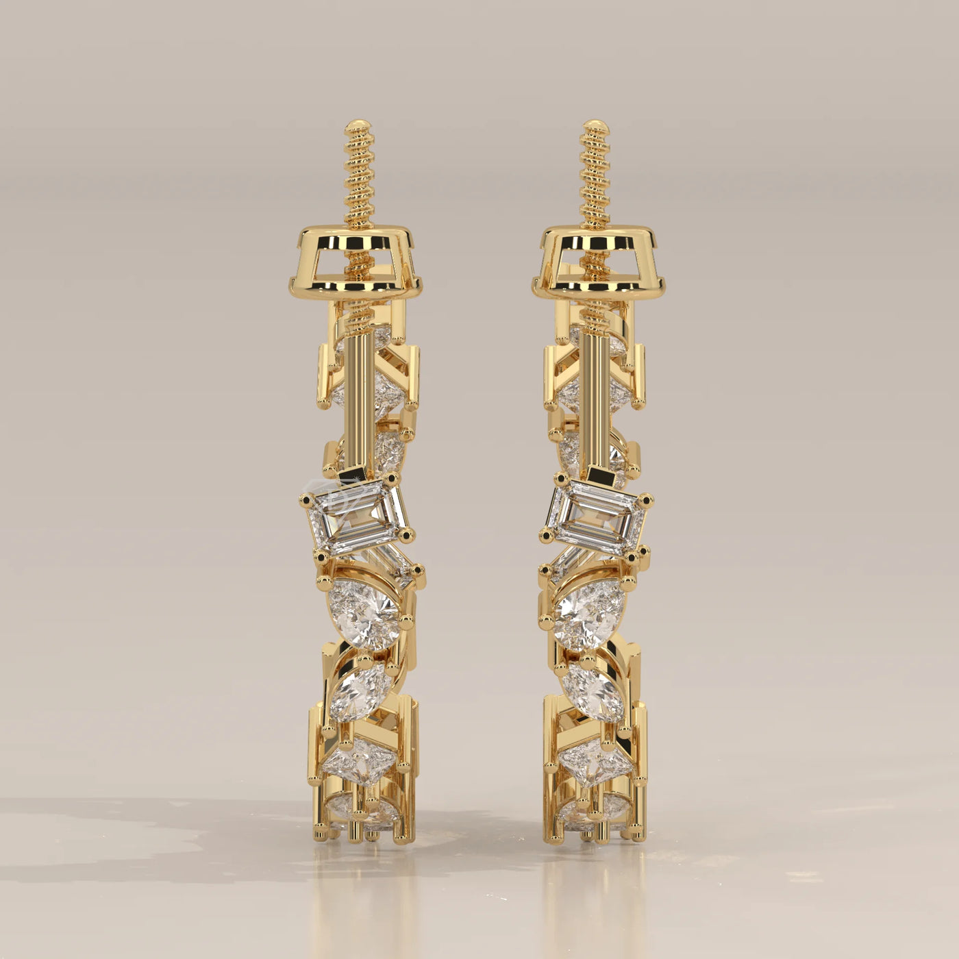 Front View: Round Diamond Hoop Earrings with Cluster Setting in Yellow Gold – Lab Grown – Driona Jewels