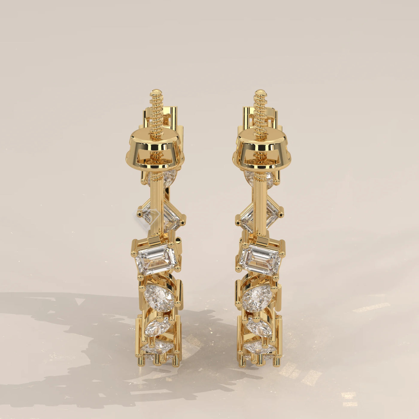 Pair Front View: Round Diamond Hoop Earrings with Cluster Setting in Yellow Gold – Lab Grown – Driona Jewels
