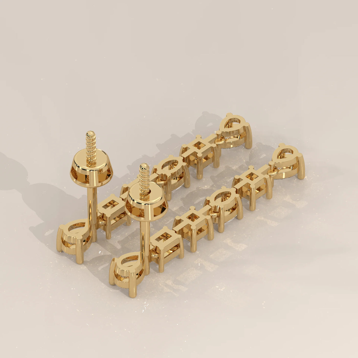 Angle View: Round Diamond Drop Earrings with Prong Setting in Yellow Gold – Lab Grown – Driona Jewels
