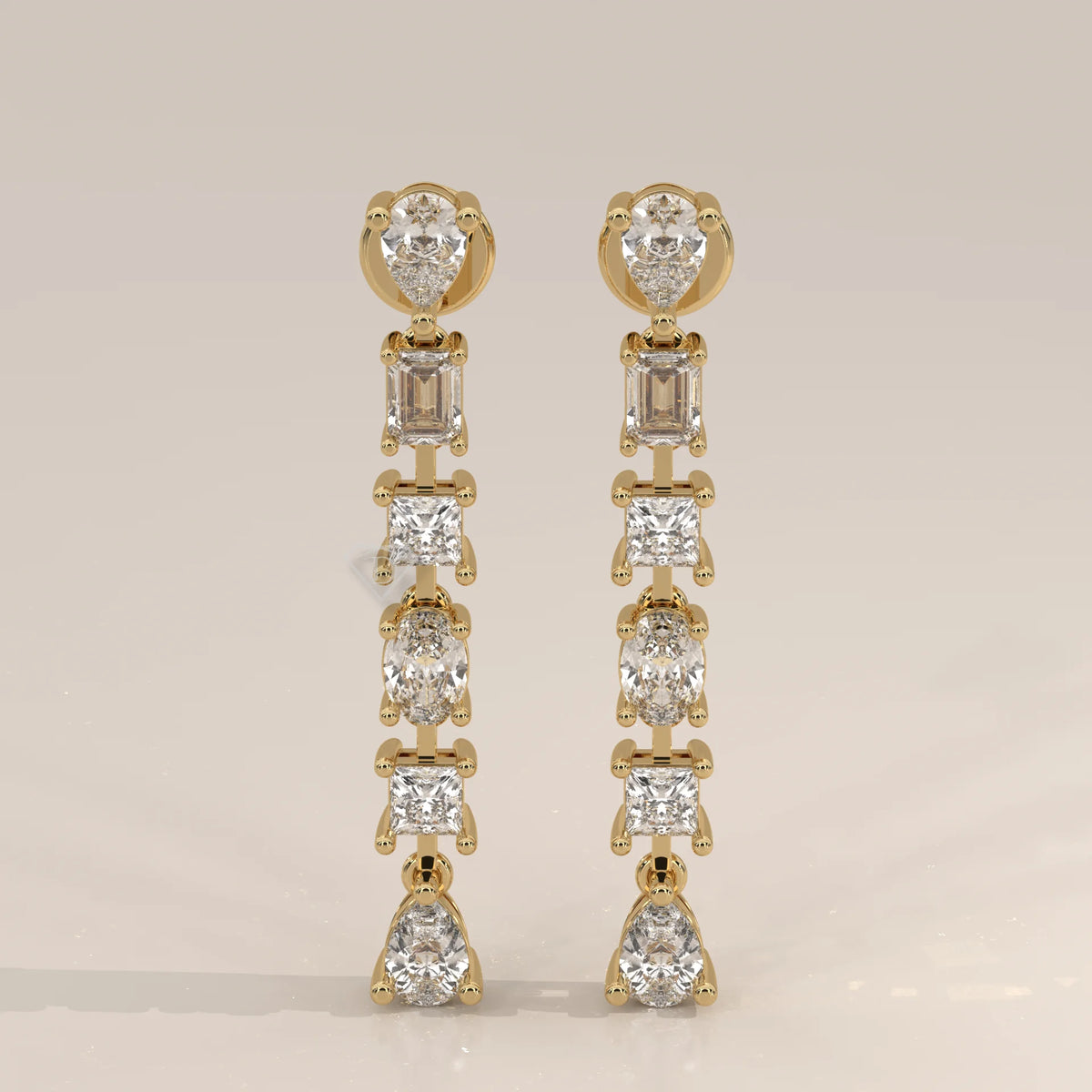 Front View: Round Diamond Drop Earrings with Prong Setting in Yellow Gold – Lab Grown – Driona Jewels