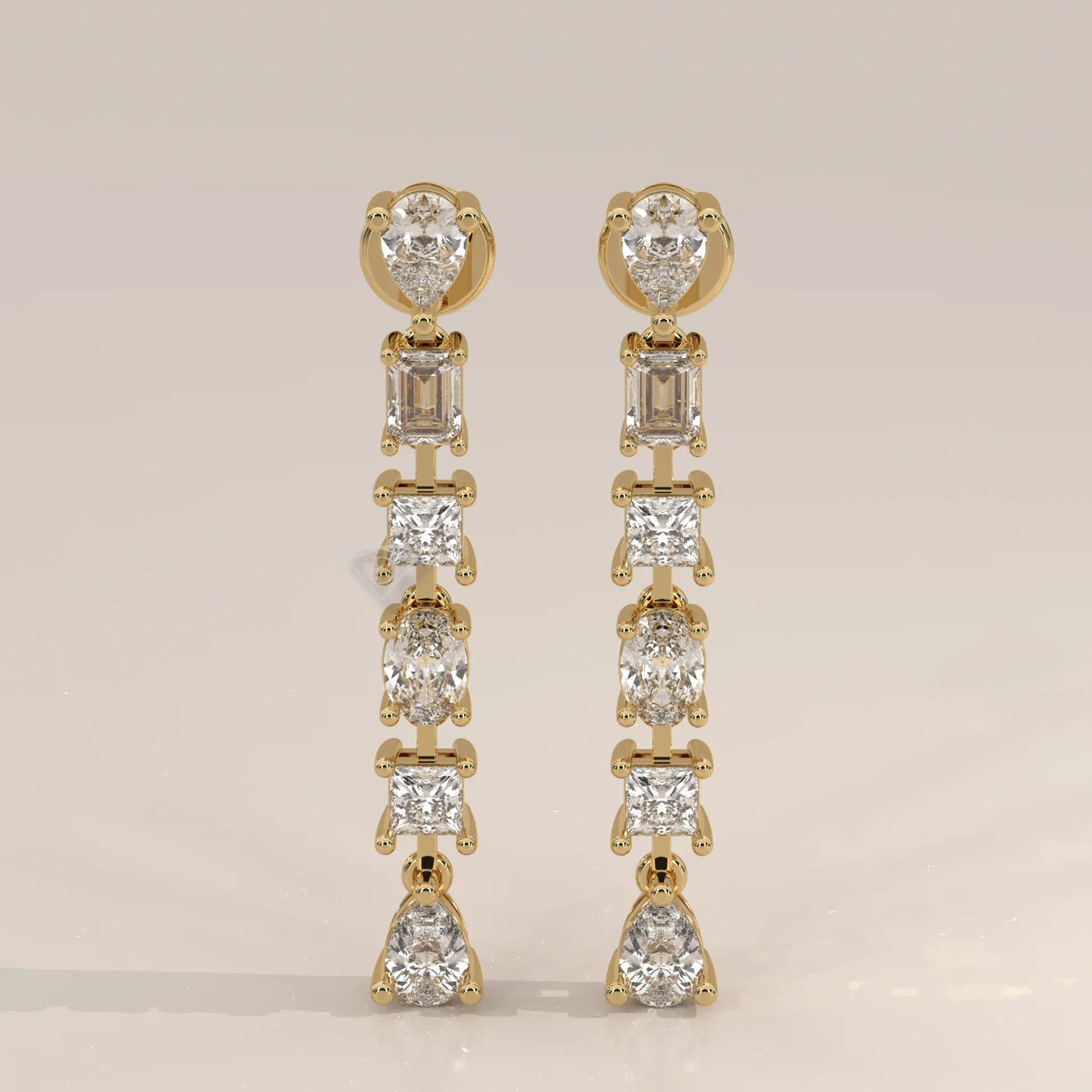 Front View: Round Diamond Drop Earrings with Prong Setting in Yellow Gold – Lab Grown – Driona Jewels