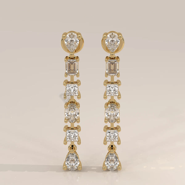 Front View: Round Diamond Drop Earrings with Prong Setting in Yellow Gold – Lab Grown – Driona Jewels