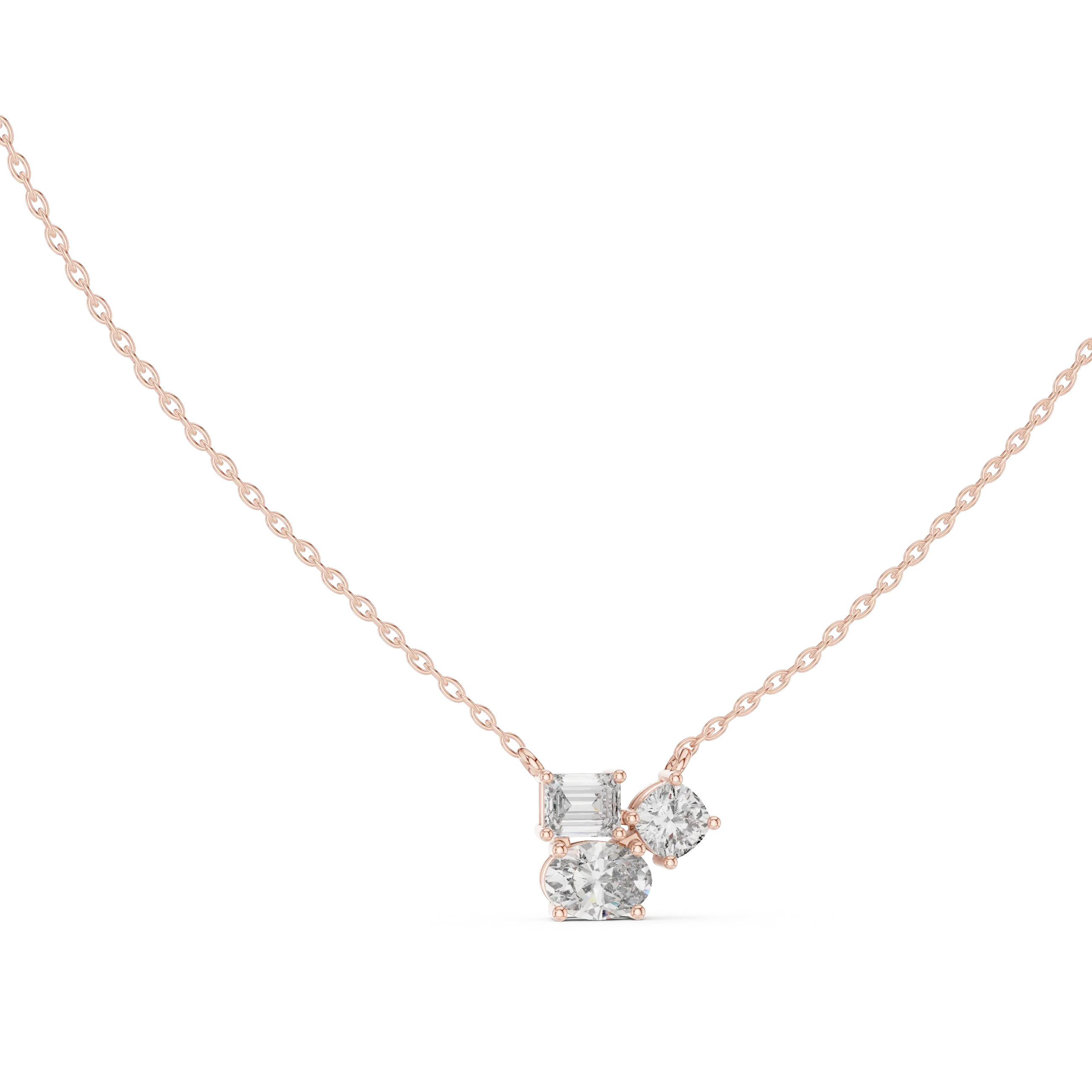 Front-view: Asscher Diamond Necklace with Bezel Setting in 14k Rose Gold - Lab Grown - Driona Jewels
