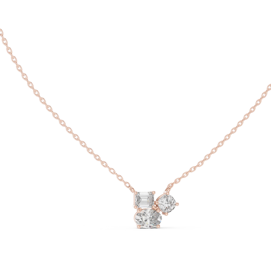 Front-view: Asscher Diamond Necklace with Bezel Setting in 14k Rose Gold - Lab Grown - Driona Jewels
